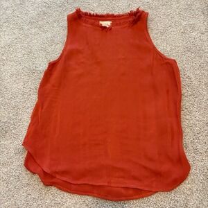 Tina Jo Tank Womens S Orange Fringe Satin Flowy Boho Casual Rayon